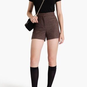 Sandro High Waist Brown Checkered Shorts